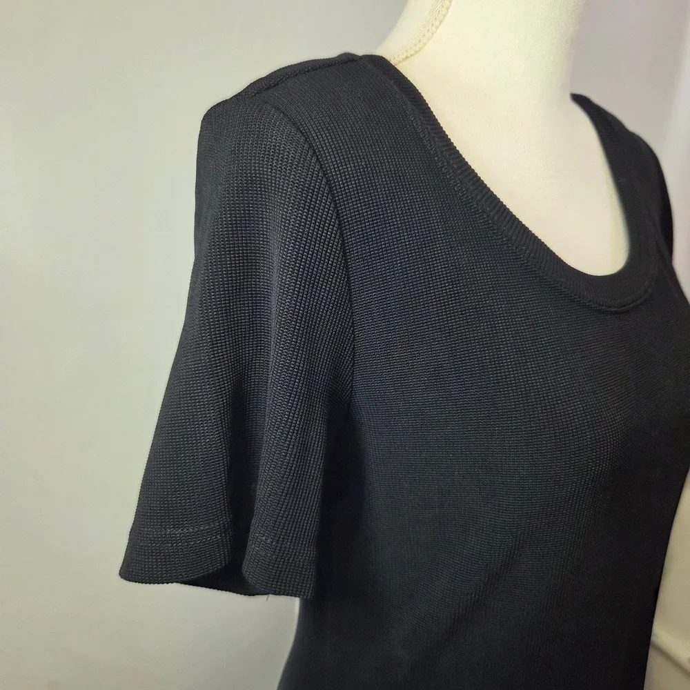Dressbarn Womens Vintage Black Ribbed Knit Short Sleeve Sheath Dress Size 14‎